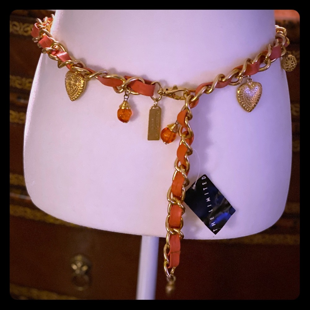 VINTAGE Limited Gold & Coral Braided Chain Belt